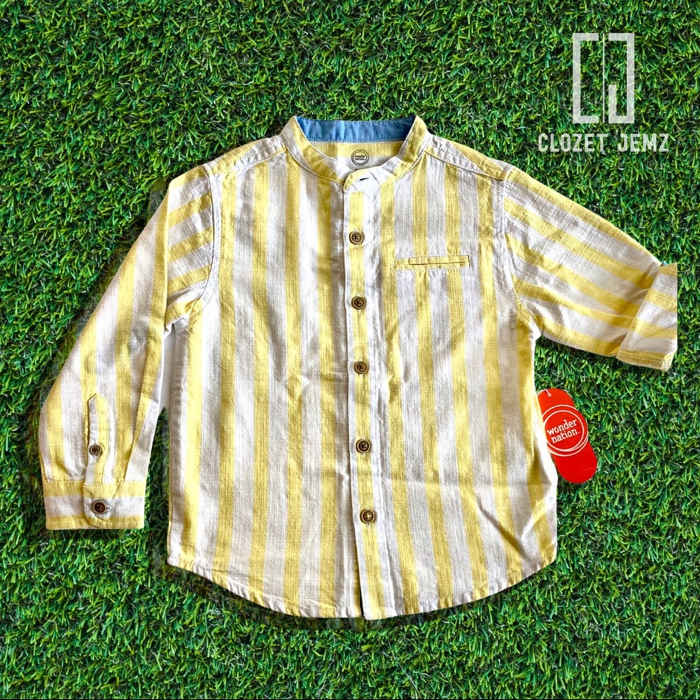 3T Boy’s Wonder Nation White & Yellow Striped Long Sleeve Dress Shirt - NWT Kids